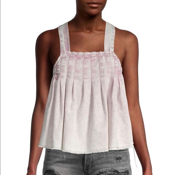 Free People Marina Pleated Denim Strappy Top - Picture 1 of 8